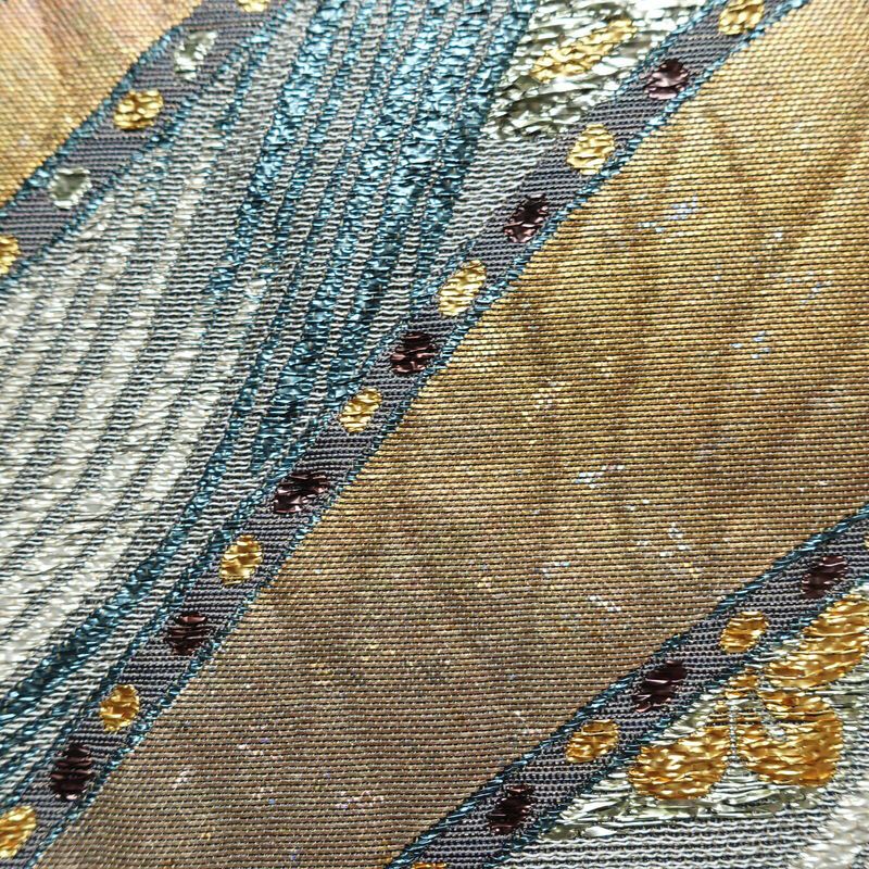 袋帯 六通柄 良品 北村進 西陣織 証紙あり フォーマル用 正絹 幾何学柄・抽象柄 箔 金糸 銀糸 パーティー 華やか 紫・藤色_画像5