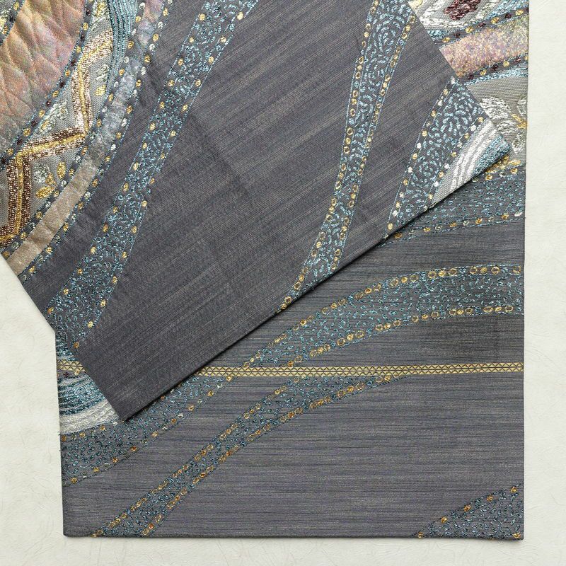 袋帯 六通柄 良品 北村進 西陣織 証紙あり フォーマル用 正絹 幾何学柄・抽象柄 箔 金糸 銀糸 パーティー 華やか 紫・藤色_画像12