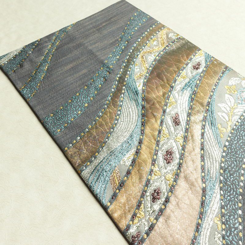 袋帯 六通柄 良品 北村進 西陣織 証紙あり フォーマル用 正絹 幾何学柄・抽象柄 箔 金糸 銀糸 パーティー 華やか 紫・藤色_画像16