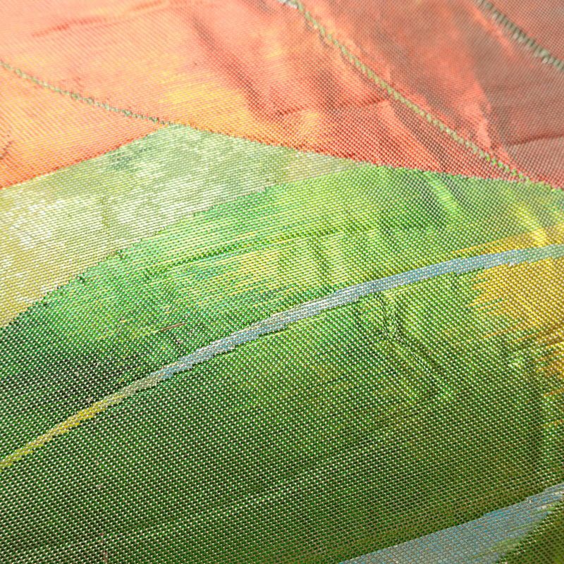 名古屋帯 太鼓柄 正絹 花柄 名古屋仕立て なごや帯 リサイクル帯 帯 箔 緑・うぐいす色_画像5