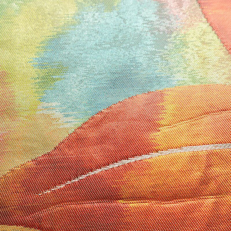 名古屋帯 太鼓柄 正絹 花柄 名古屋仕立て なごや帯 リサイクル帯 帯 箔 緑・うぐいす色_画像7