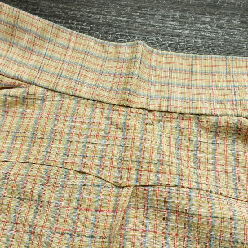 単衣 紬 良品 バチ衿仕立て 正絹 チェック・格子柄 単衣仕立て 身丈154.5cm 裄丈65cm リサイクル着物 着物 カジュアル ベージュ_画像19