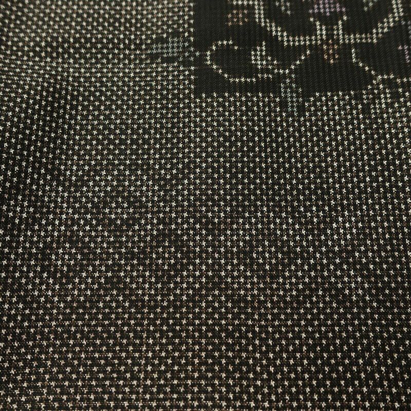 大島紬 古代染色 純泥染 美品 証紙あり しつけ糸付き 正絹 花柄 袷仕立て 身丈158cm 裄丈62.5cm リサイクル着物 着物 茶_画像8