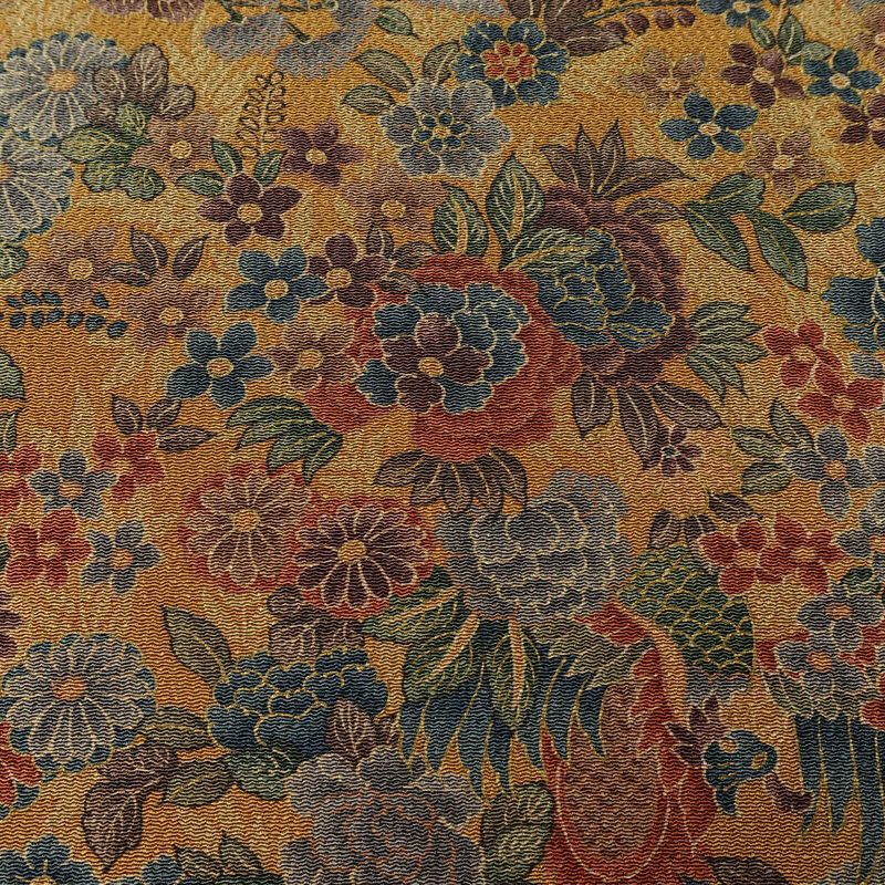 単衣 小紋 良品 縮緬 総柄 正絹 花柄 単衣仕立て 身丈159cm 裄丈66cm リサイクル着物 着物 菊 黄・黄土色_画像7