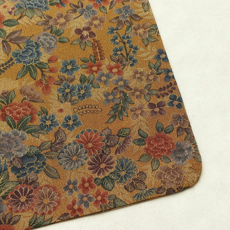 単衣 小紋 良品 縮緬 総柄 正絹 花柄 単衣仕立て 身丈159cm 裄丈66cm リサイクル着物 着物 菊 黄・黄土色_画像16