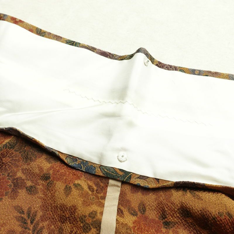 単衣 小紋 良品 縮緬 総柄 正絹 花柄 単衣仕立て 身丈159cm 裄丈66cm リサイクル着物 着物 菊 黄・黄土色_画像20