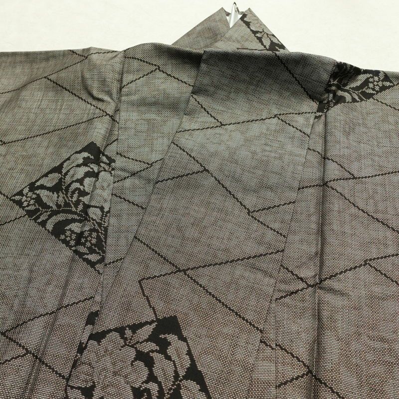 紬 良品 正絹 花柄 袷仕立て 身丈158cm 裄丈64.5cm リサイクル着物 着物 茶_画像15