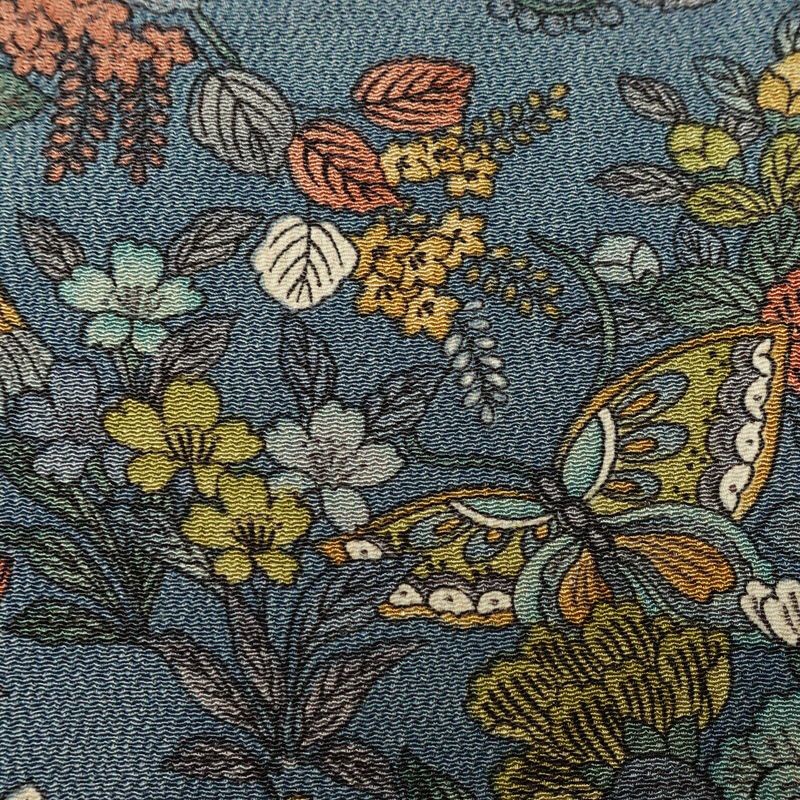 単衣 小紋 良品 縮緬 総柄 正絹 花柄 単衣仕立て 身丈157.5cm 裄丈64cm リサイクル着物 着物 青・紺_画像7