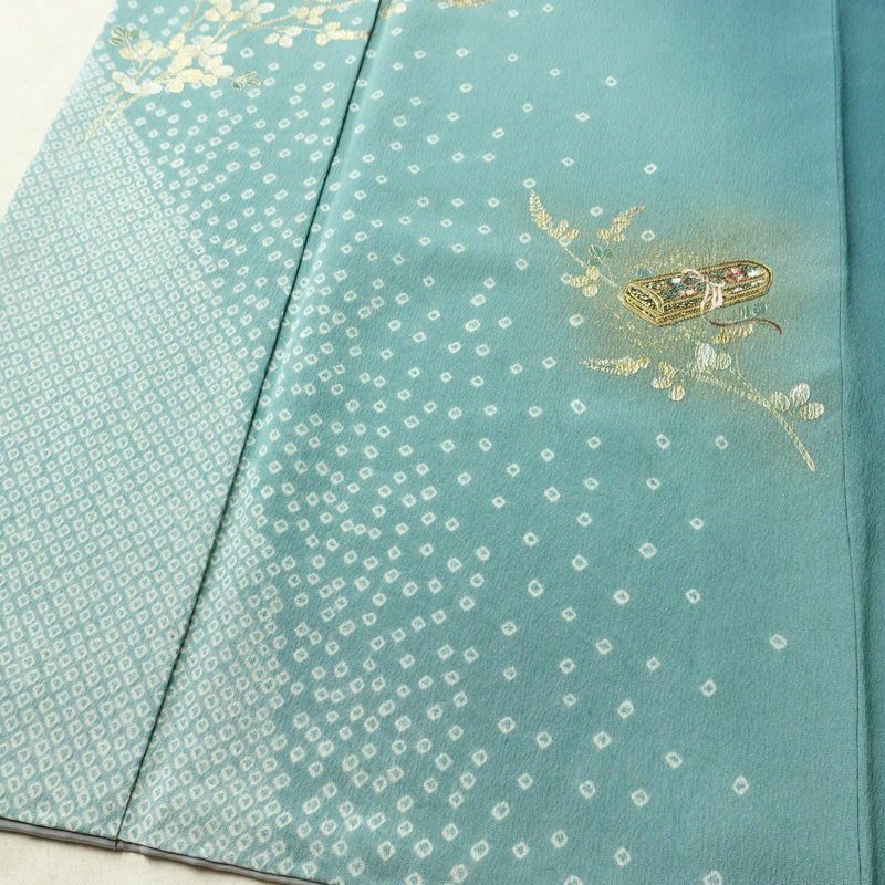 付け下げ 金駒刺繍 絞り 正絹 古典柄 袷仕立て 身丈158.5cm 裄丈65.5cm リサイクル着物 着物 箔 入学式 卒業式 結婚式 パーティー フォーマル 青・紺_画像4