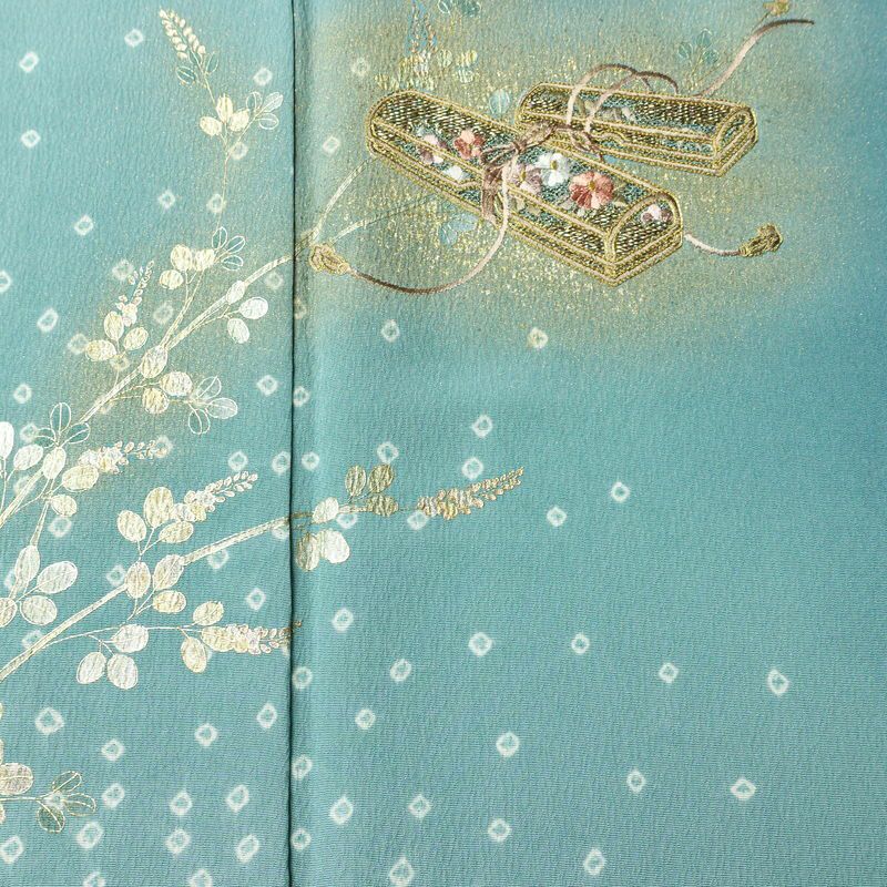 付け下げ 金駒刺繍 絞り 正絹 古典柄 袷仕立て 身丈158.5cm 裄丈65.5cm リサイクル着物 着物 箔 入学式 卒業式 結婚式 パーティー フォーマル 青・紺_画像6