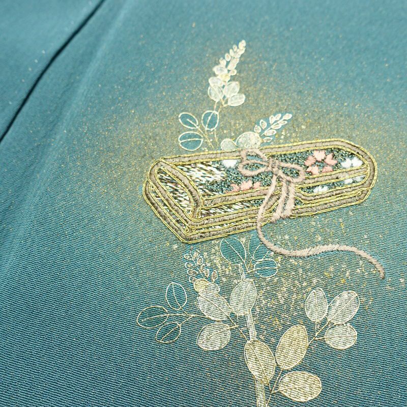 付け下げ 金駒刺繍 絞り 正絹 古典柄 袷仕立て 身丈158.5cm 裄丈65.5cm リサイクル着物 着物 箔 入学式 卒業式 結婚式 パーティー フォーマル 青・紺_画像19