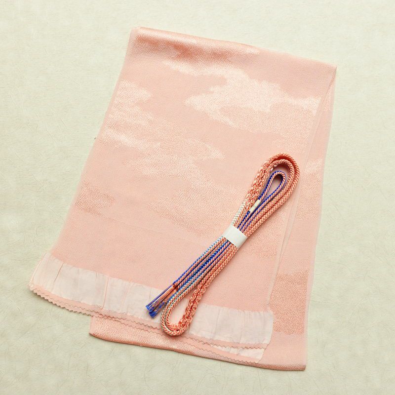 帯締め 帯揚げ帯締めセット 良品 セット品 縮緬 正絹 古典柄 シンプル 和装小物 ピンク_画像1