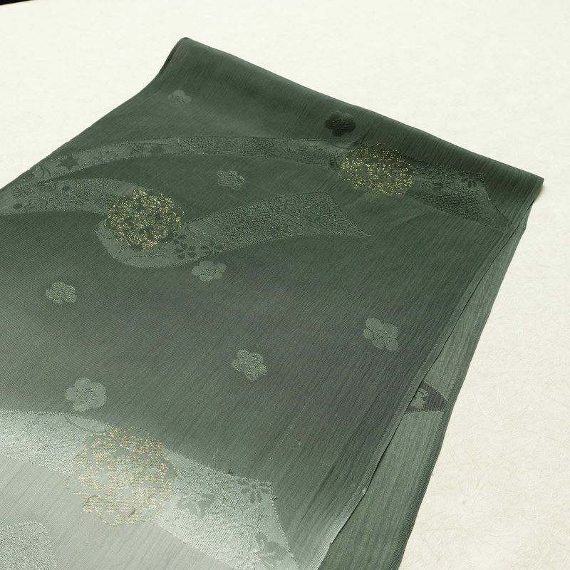 帯揚げ帯締めセット セット品 平組 正絹 古典柄 和装小物 緑・うぐいす色_画像4