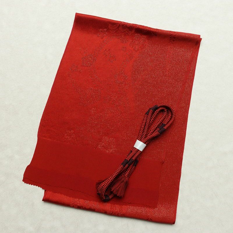 帯揚げ帯締めセット セット品 丸組 正絹 花柄 和装小物 赤・朱_画像1