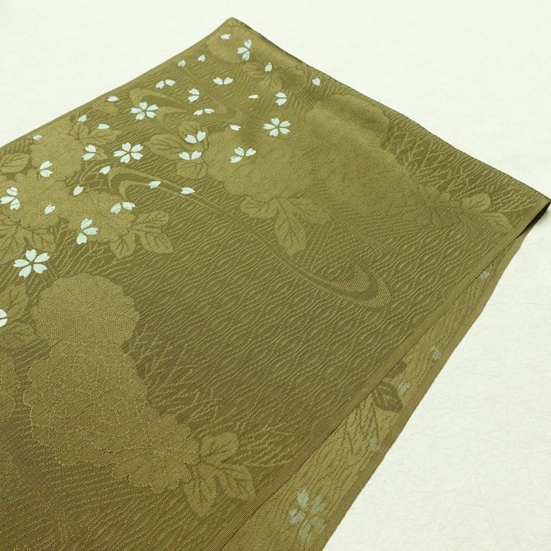 帯揚げ帯締めセット 美品 セット品 平組 正絹 花柄 フォーマル 菊 桜 和装小物 綸子 緑・うぐいす色_画像3