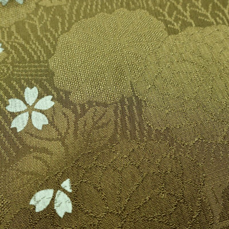 帯揚げ帯締めセット 美品 セット品 平組 正絹 花柄 フォーマル 菊 桜 和装小物 綸子 緑・うぐいす色_画像9