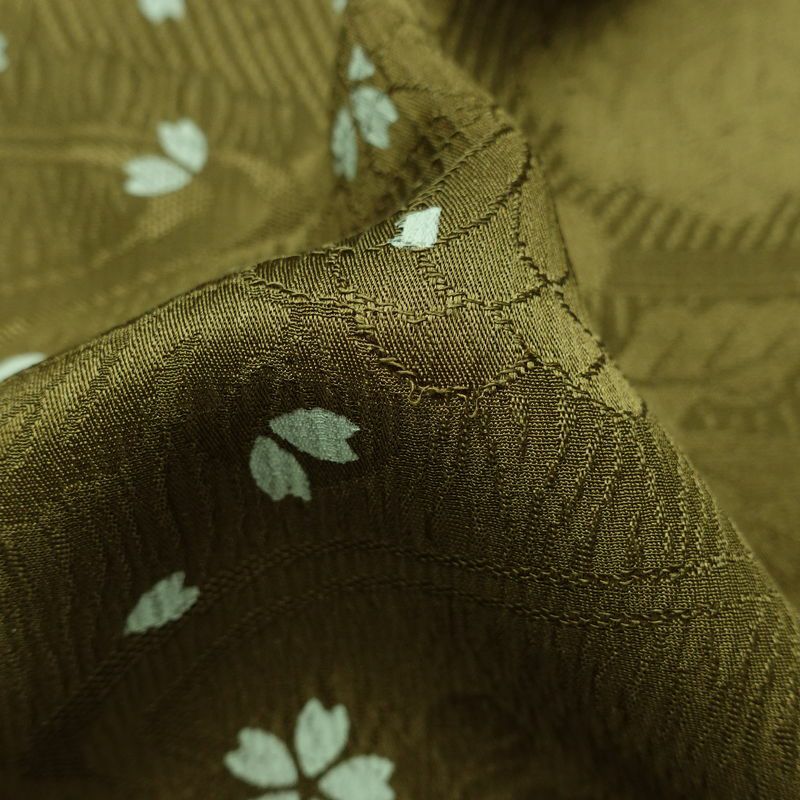 帯揚げ帯締めセット 美品 セット品 平組 正絹 花柄 フォーマル 菊 桜 和装小物 綸子 緑・うぐいす色_画像13