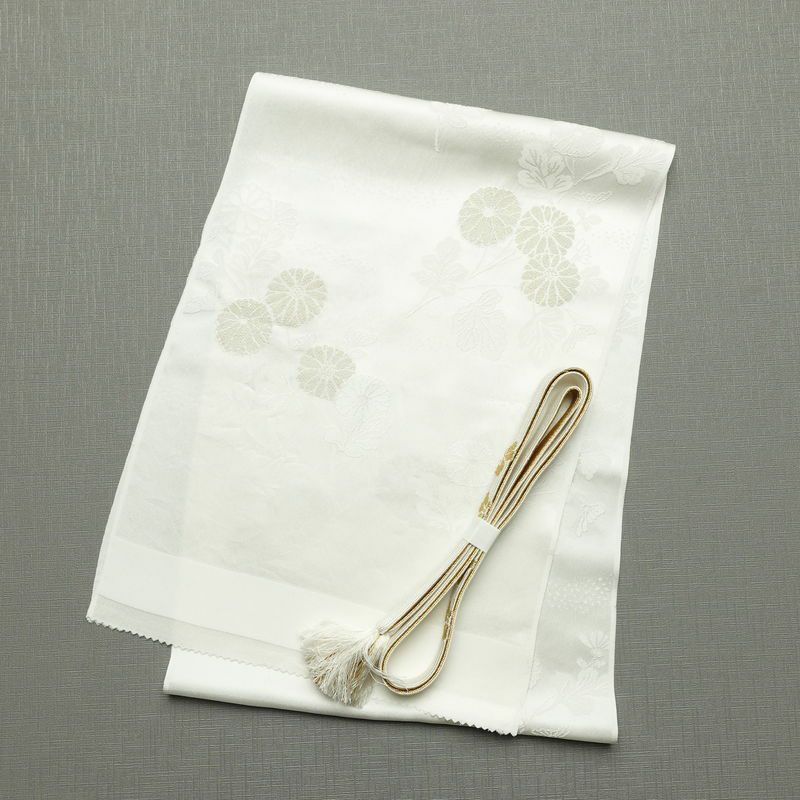 帯揚げ帯締めセット 良品 セット品 平組 正絹 花柄 結婚式 留袖用 フォーマル 菊 白_画像1