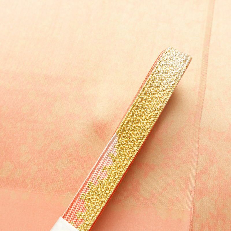 帯揚げ帯締めセット 良品 セット品 平組 正絹 花柄 フォーマル 桜 金糸 綸子 和装小物 ピンク_画像2