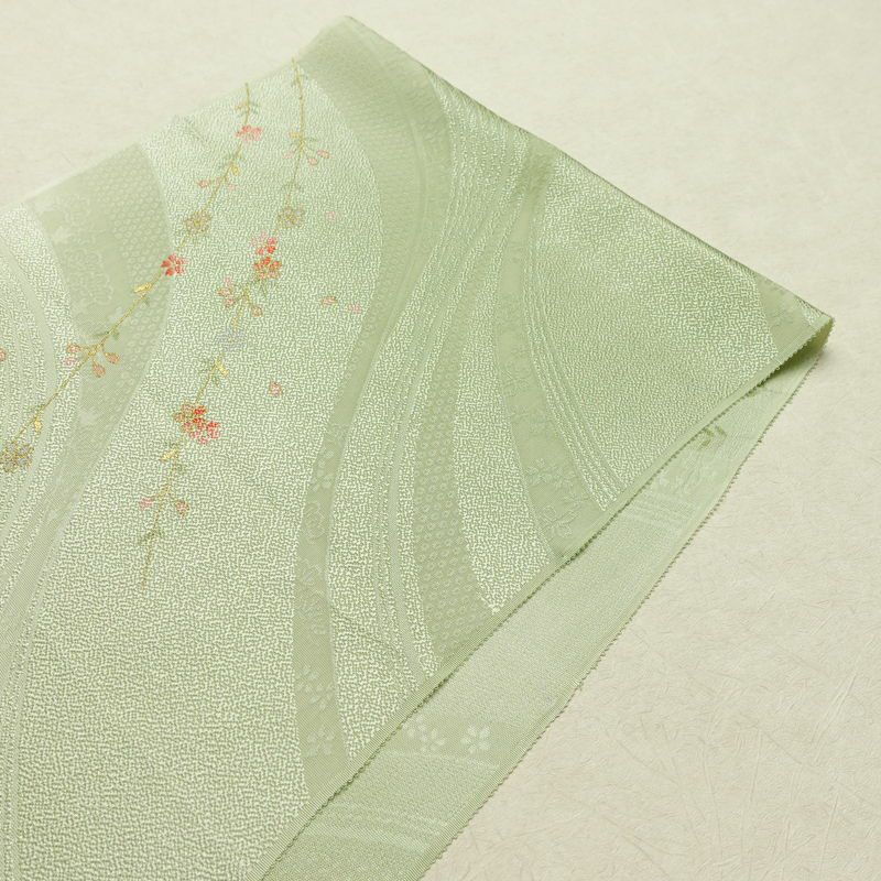帯揚げ帯締めセット 良品 セット品 平組 正絹 花柄 金彩 フォーマル 桜 緑・うぐいす色_画像3