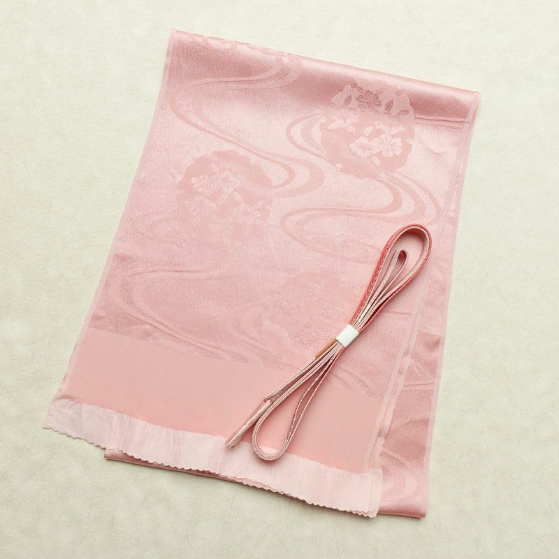 帯揚げ帯締めセット 良品 セット品 平組 正絹 古典柄 和装小物 雪輪 流水 ピンク_画像1