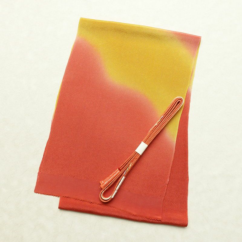 帯揚げ帯締めセット 美品 セット品 縮緬 正絹 流水・波柄 ぼかし 和装小物 橙_画像1