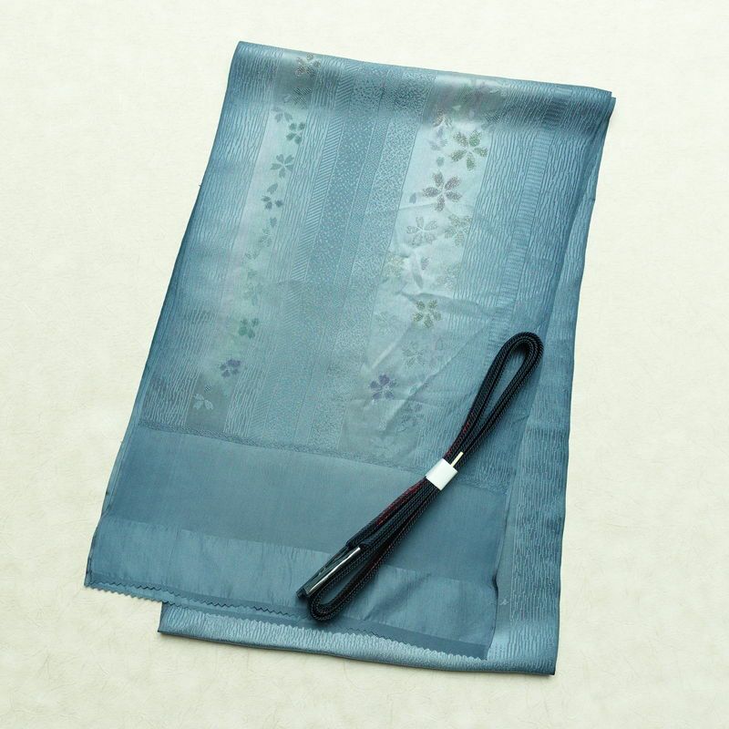 帯揚げ帯締めセット セット品 平組 正絹 花柄 桜 和装小物 青・紺_画像1