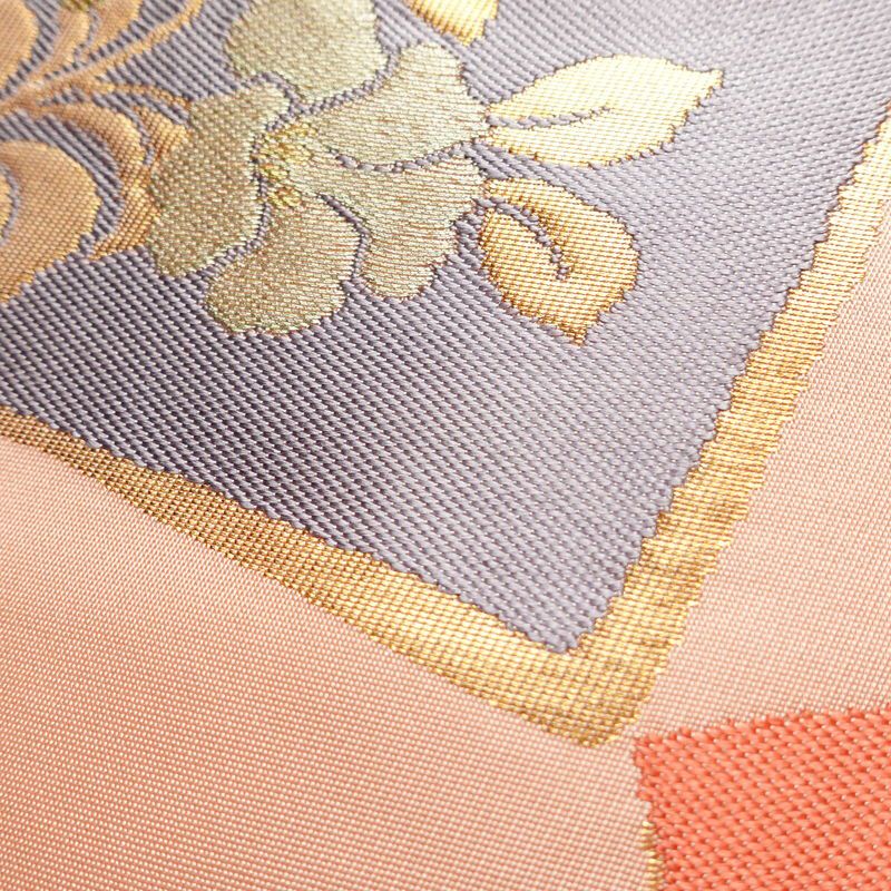 名古屋帯 六通柄 良品 正絹 花柄 名古屋仕立て なごや帯 リサイクル帯 帯 引箔 ピンク_画像5