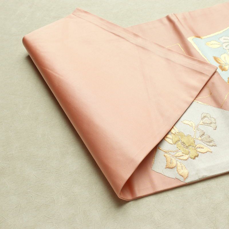 名古屋帯 六通柄 良品 正絹 花柄 名古屋仕立て なごや帯 リサイクル帯 帯 引箔 ピンク_画像9