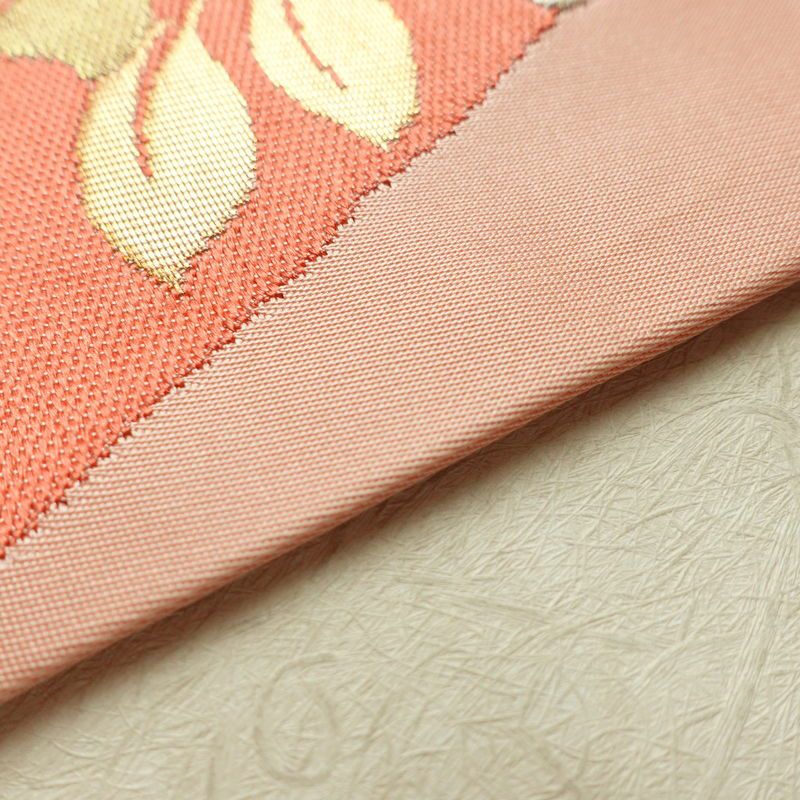 名古屋帯 六通柄 良品 正絹 花柄 名古屋仕立て なごや帯 リサイクル帯 帯 引箔 ピンク_画像11