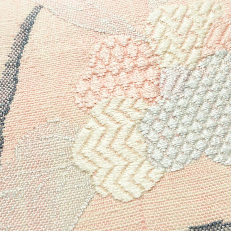 名古屋帯 太鼓柄 正絹 木の葉・植物柄 松葉仕立て なごや帯 リサイクル帯 帯 紬地 ピンク_画像3