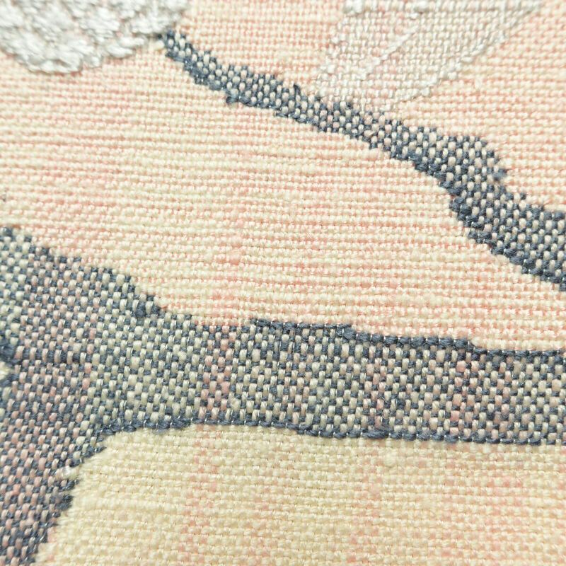 名古屋帯 太鼓柄 正絹 木の葉・植物柄 松葉仕立て なごや帯 リサイクル帯 帯 紬地 ピンク_画像5