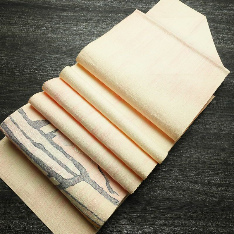 名古屋帯 太鼓柄 正絹 木の葉・植物柄 松葉仕立て なごや帯 リサイクル帯 帯 紬地 ピンク_画像19