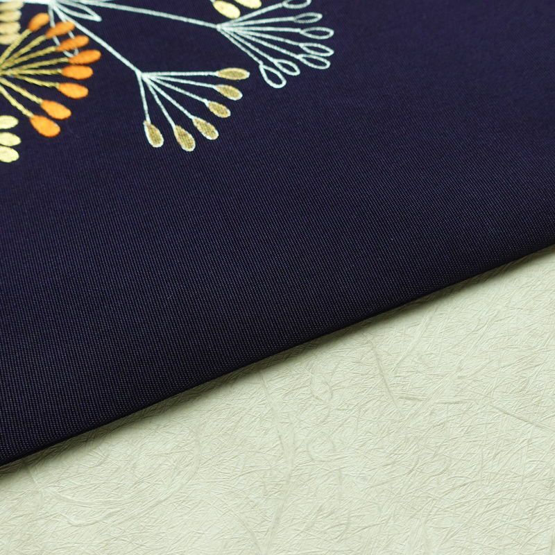 名古屋帯 太鼓柄 金駒刺繍 正絹 木の葉・植物柄 名古屋仕立て なごや帯 リサイクル帯 帯 刺繍 銀彩 紫・藤色_画像12