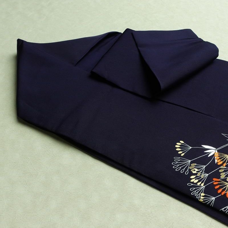 名古屋帯 太鼓柄 金駒刺繍 正絹 木の葉・植物柄 名古屋仕立て なごや帯 リサイクル帯 帯 刺繍 銀彩 紫・藤色_画像21