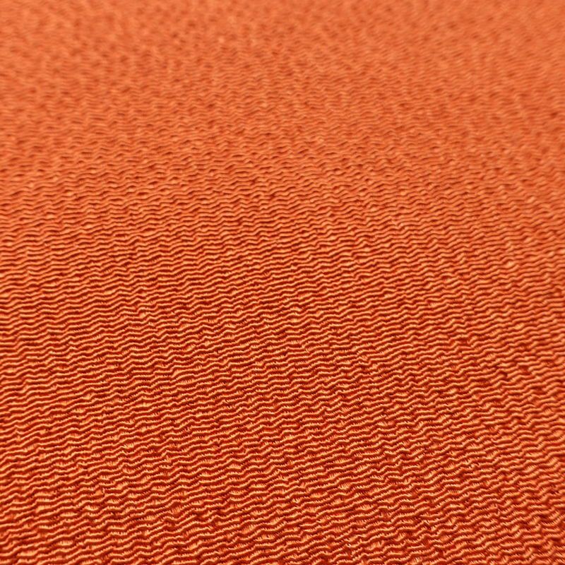 名古屋帯 全通柄 縮緬 正絹 無地 通し仕立て なごや帯 リサイクル帯 帯 シンプル 橙_画像5