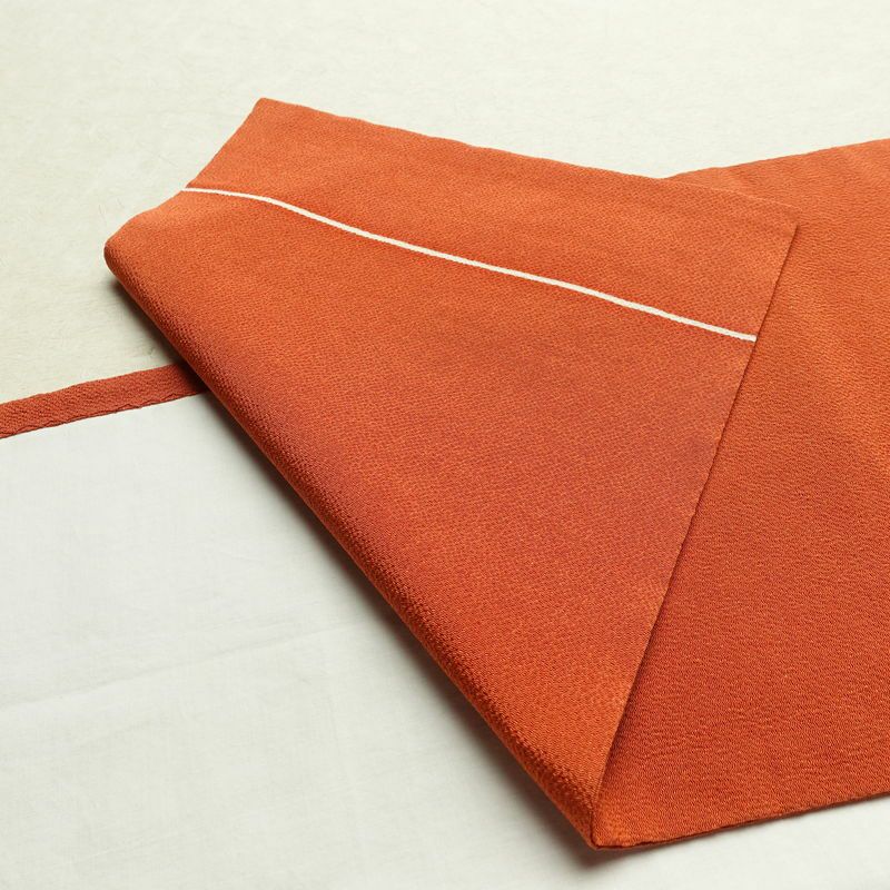 名古屋帯 全通柄 縮緬 正絹 無地 通し仕立て なごや帯 リサイクル帯 帯 シンプル 橙_画像8