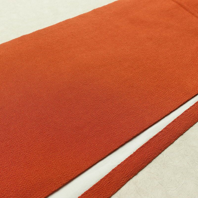 名古屋帯 全通柄 縮緬 正絹 無地 通し仕立て なごや帯 リサイクル帯 帯 シンプル 橙_画像10