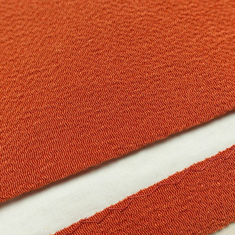 名古屋帯 全通柄 縮緬 正絹 無地 通し仕立て なごや帯 リサイクル帯 帯 シンプル 橙_画像11