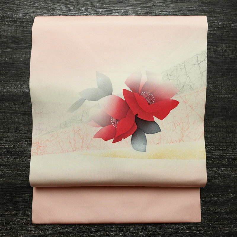 名古屋帯 太鼓柄 正絹 花柄 名古屋仕立て なごや帯 リサイクル帯 帯 銀彩 シンプル ピンク_画像1