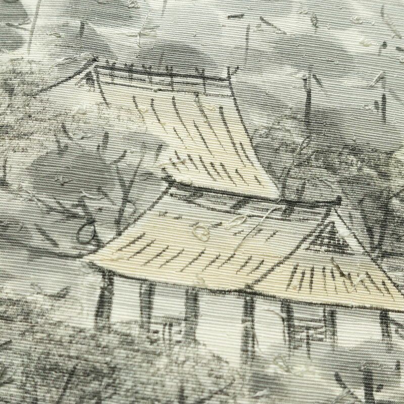 名古屋帯 髭紬 太鼓柄 良品 落款入り 正絹 風景柄 名古屋仕立て なごや帯 リサイクル帯 帯 白_画像3