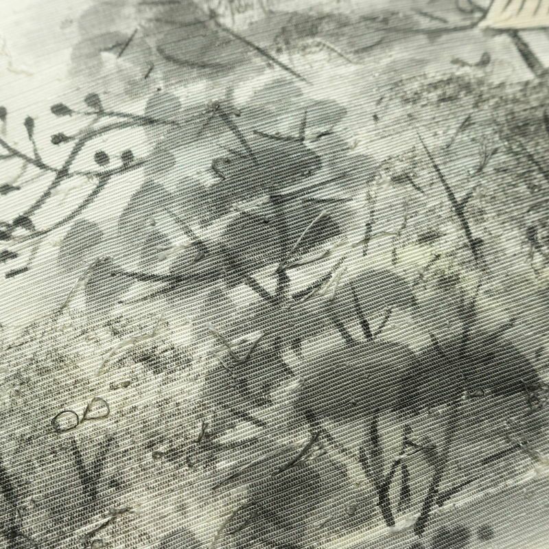 名古屋帯 髭紬 太鼓柄 良品 落款入り 正絹 風景柄 名古屋仕立て なごや帯 リサイクル帯 帯 白_画像5