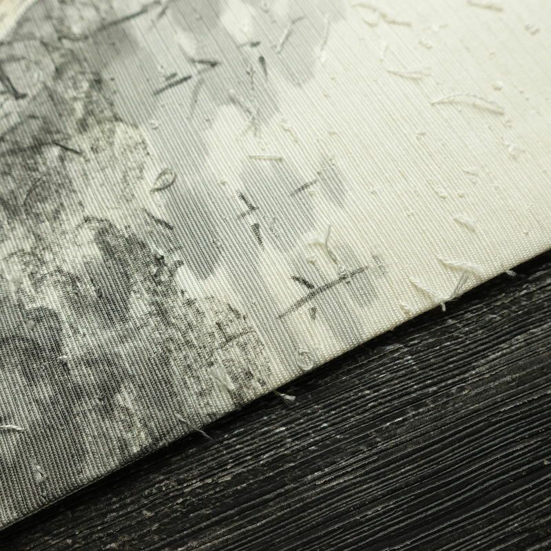 名古屋帯 髭紬 太鼓柄 良品 落款入り 正絹 風景柄 名古屋仕立て なごや帯 リサイクル帯 帯 白_画像13