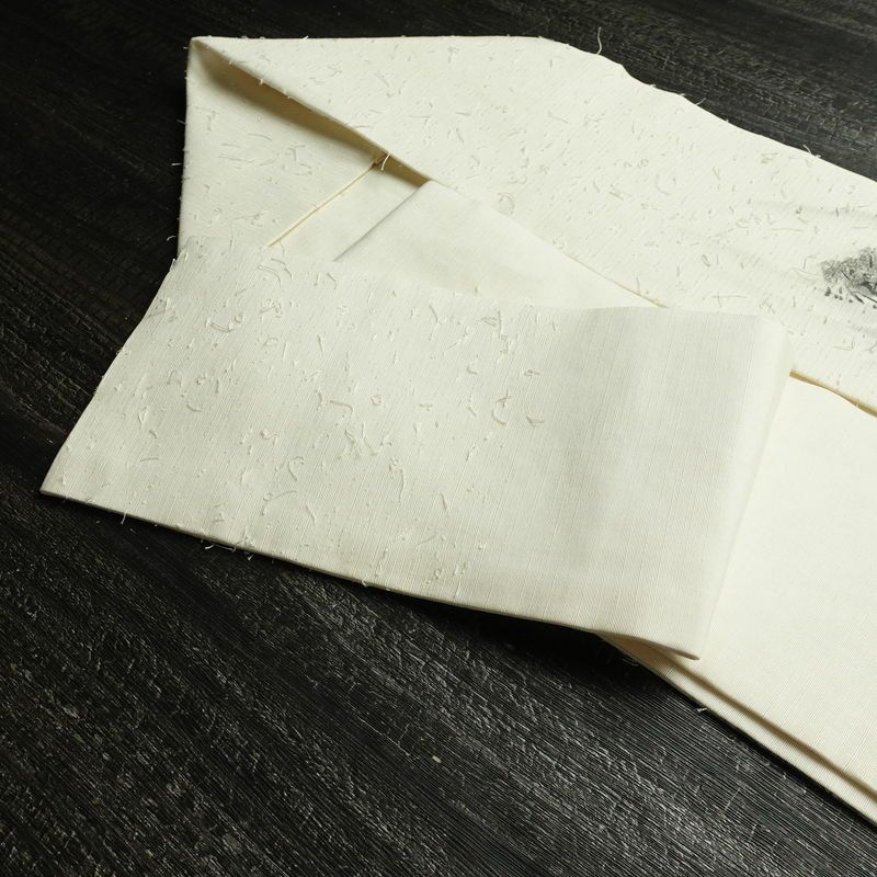 名古屋帯 髭紬 太鼓柄 良品 落款入り 正絹 風景柄 名古屋仕立て なごや帯 リサイクル帯 帯 白_画像21