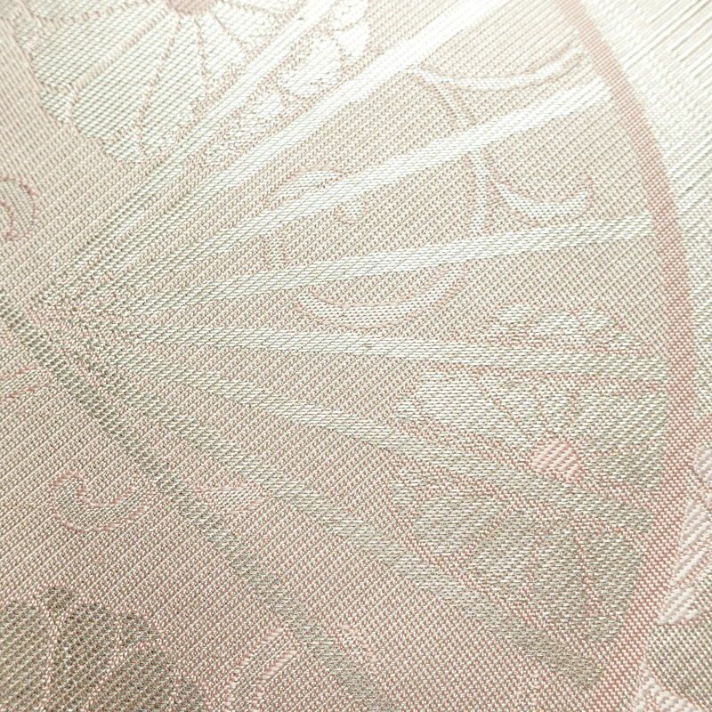 名古屋帯 六通柄 良品 正絹 古典柄 名古屋仕立て なごや帯 リサイクル帯 帯 箔 扇子 ピンク_画像3