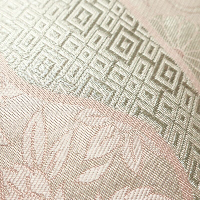 名古屋帯 六通柄 良品 正絹 古典柄 名古屋仕立て なごや帯 リサイクル帯 帯 箔 扇子 ピンク_画像4