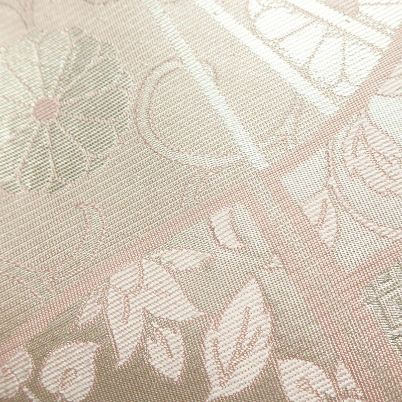 名古屋帯 六通柄 良品 正絹 古典柄 名古屋仕立て なごや帯 リサイクル帯 帯 箔 扇子 ピンク_画像5