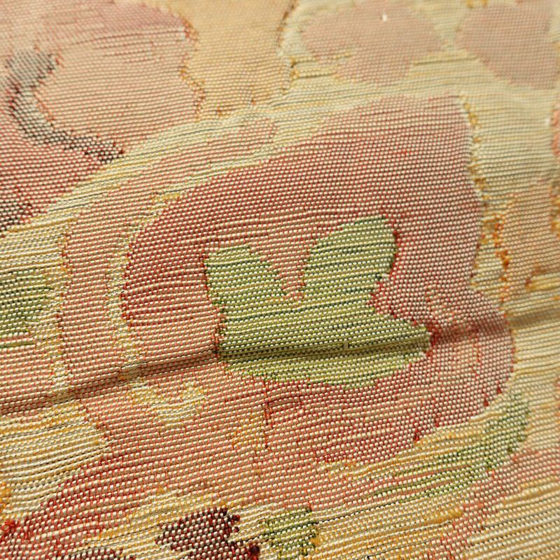 名古屋帯 六通柄 ふくれ織 正絹 花柄 通し仕立て なごや帯 リサイクル帯 帯 クリーム_画像4