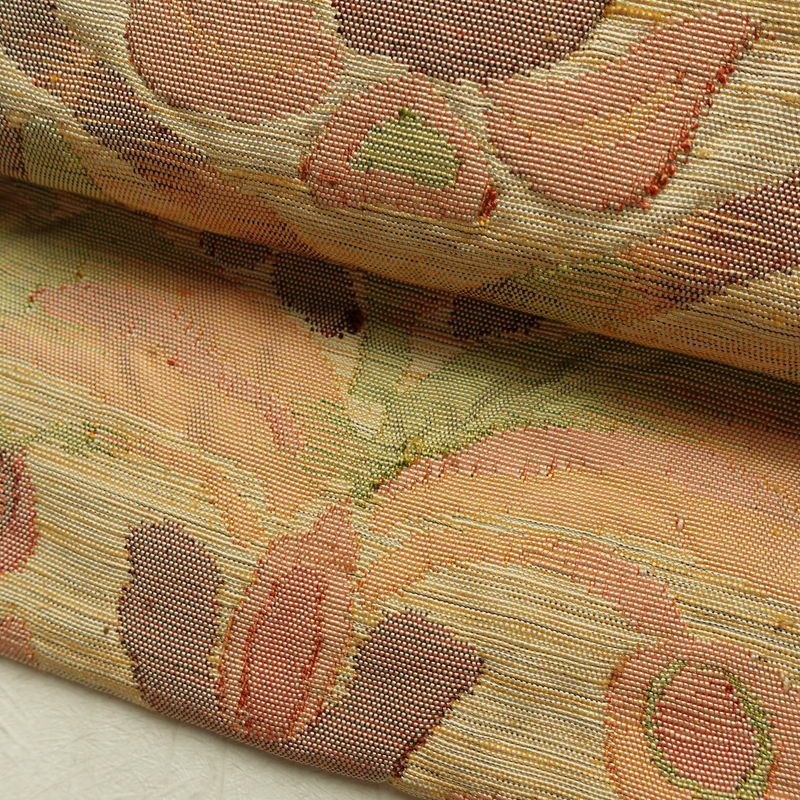 名古屋帯 六通柄 ふくれ織 正絹 花柄 通し仕立て なごや帯 リサイクル帯 帯 クリーム_画像8