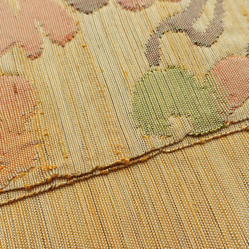 名古屋帯 六通柄 ふくれ織 正絹 花柄 通し仕立て なごや帯 リサイクル帯 帯 クリーム_画像13